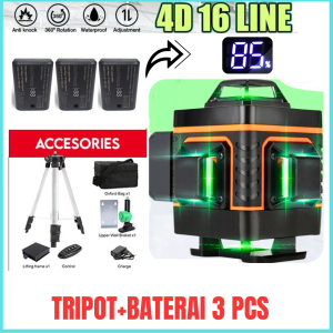 COD Cepat Hilda Laser Level 16 Lines Mesin Self Leveling Hijau Dan Oren 3 Baterai dan 1 Tripod Laser Sinar Hijau dengan Remot Laser Siku Waterpass Digital
