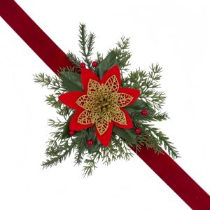 MODERNLUX with Red Ribbon Christmas Poinsettia Flowers Wreath Supply DIY Faux Flower Vine Festive Artificial Flower Vine Christmas Decor
