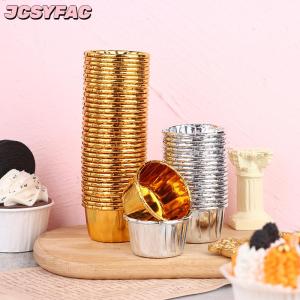 JCSYFAC 50 cái nhỏ cupcake lá cupcake wrapper giấy vàng bạc cupcake Baking cup