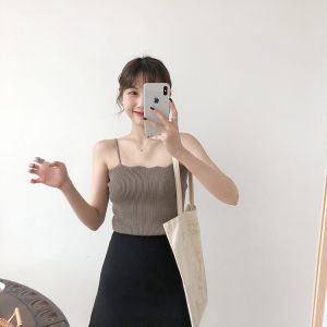 762 เสื้อสายเดี่ยว ผ้าไหมพรมถัก สไตล์แฟชั่น สุดเซ็กซี่ สวมใส่สบาย