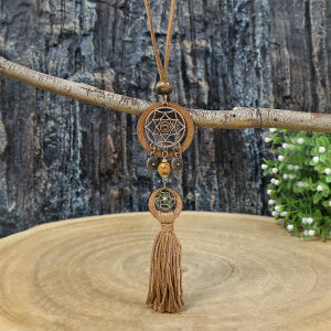 Salime Bohemian Vintage Style Fringe Pendant Wood Circle Design Long Necklace Earrings Jewelry