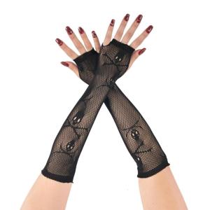 Women’s Long Arm Length Fishnet Fingerless Gloves Fish Net Arm Sleeves Skull Mesh Gloves for Halloween Cosplay Party