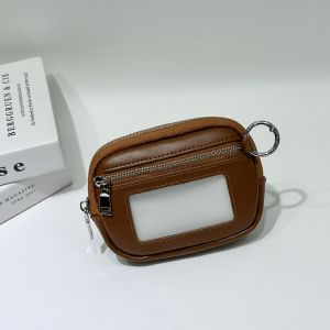 PU Leather 2-Zipper Coin Purse & Card Holder with Key Ring