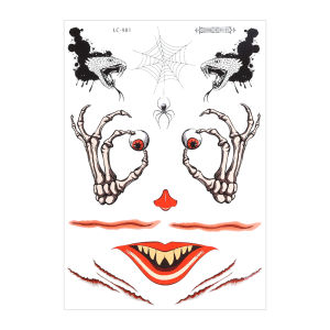 1/3/5pcs Halloween Temporary Tattoo Stickers Horror Clown Mouth Face Body Makeup Waterproof Realistic Scar Wound Sticker Christmas Tattoo Sticker