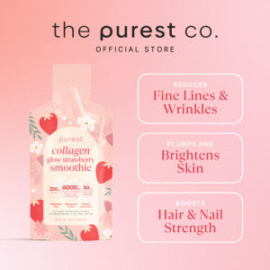 Purest Co Collagen Glow Strawberry Smoothie Marine Collagen Drink Boost Radiant Youthful Skin Nourish Hair Nail Beauty Oral Supplement