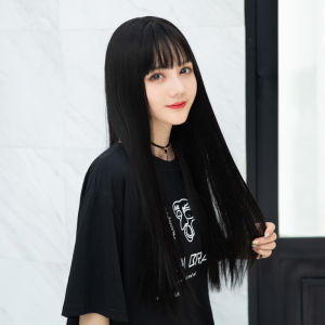 55cm Women Long Straight Wig Hair Extension Pad With Bang Head Reissue Block Natural Wig With Clips Convenient For Ladies Girls