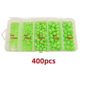400pcs Luminous Fishing Bead Set Oval Fish Beads 5 Sizes Plastic Bait Bead For Freshwater Saltwater