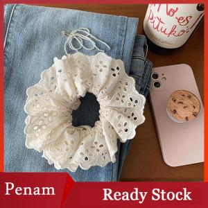 [PAM] 1PC Oversized Cotton Lace French Hair Bands Hair Scrunchie For Women Elastic Ponytail Double Layer Womens Hair Accessories
