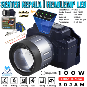 Senter Kepala / Headlamp Super Terang Maxpower Mx-S01 Headlamp 100 Watt Lensa Bisa Di Zoom | Senter Kepala Led Zoom Maxpower Mx-S01 Cahaya Putih 100watt Baterai 5000mah Tahan 30 Jam Maksimal Plus Rechargepro Dengan Usb-CFokus & Penyebaran
