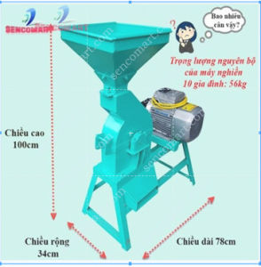 Máy nghiền ngô chạy dây curoa gắn mô tơ 4HP lõi đồng