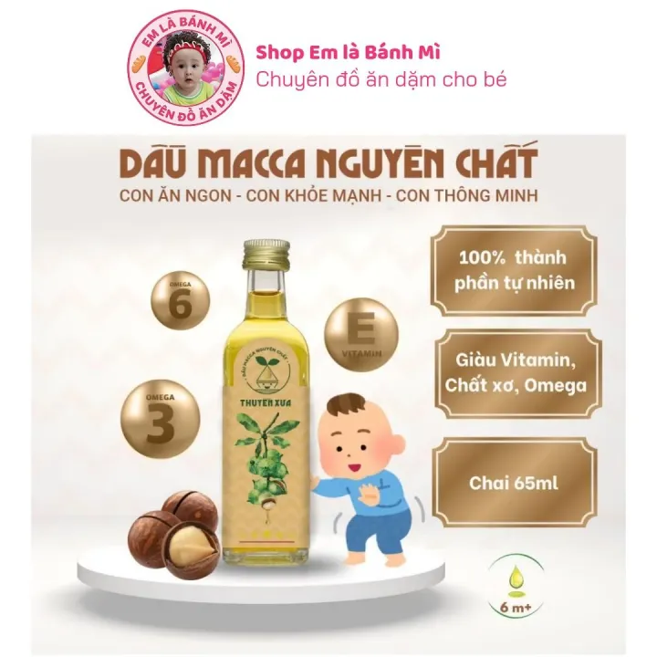 Dầu Macca Thuyền Xưa 65ml cho bé ăn dặm từ 6 tháng, dùng nêm và chiên xào lửa nhỏ