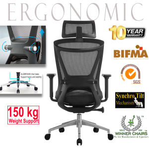 Ergonomic Office Chair 328-3D-ALU-BLK (10 Years Warranty )