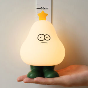 RHPOA Cute Pear Night Light with Crown Rechargeable Silicone Touch Sensor Timer Function Soft Light for Kids Bedroom Nursery Decor