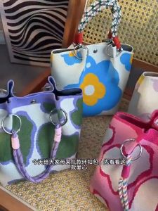 Quivlox 【COD】Korean Style Knitted Tote Bag Cartoon Bear Shoulder Bag Women Cute Handbag for Daily & Work