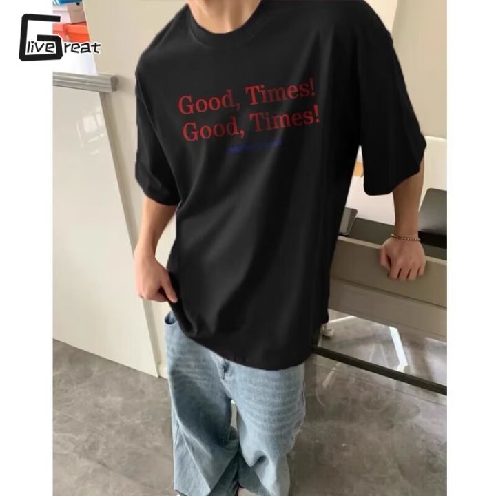 LIVE GREAT | Áo phông nam Mỹ thời trang Phục Hưng bảng chữ cái tiếng ...