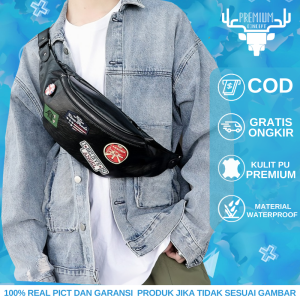 Tas Slempang Pria Distro Kulit Import Premium Warna Hitam Anti Air Model Terbaru 2023 Atau Tas Selempang Waistbag Cowok Kulit Premium Keren Kekinian Terbaru Waterproof Berkualitas Impor FLGG C12