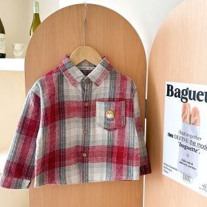 🔥พร้อมส่ง จากไทย🔥เสื้อเด็ก แขนยาว เสื้อเชิ้ตเด็ก ชาย หญิง ไซส์ 90-150 ลายสก๊อต ผ้านุ่ม หนา