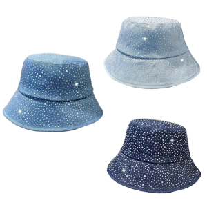 Sun Protection Fisherman Hat Breathable Foldable Bucket Hat For Women Hiking Beach Vacation With Rhinestones Decoration