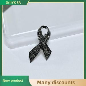 🔔🔔🔔QA Simple Alloy Black White Ribbon Pin Badge Brooch Funerals Memorial Pin Mourning Badge Suit Clothing Jewelry Accessories
