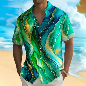 ZEEMIN Summer Mens Shirt Color Ink 3d Print Hawaiian Shirts For Men Casual Short Sleeved Lapel Tops Loose Oversized Shirt Men Clothing