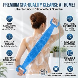 【Gentle Exfoliating】Long Silicone Bath Scrubber Body Scrubber Double Sided Soft Silicone Shower Cleaning Tool Long Bath Scrubber