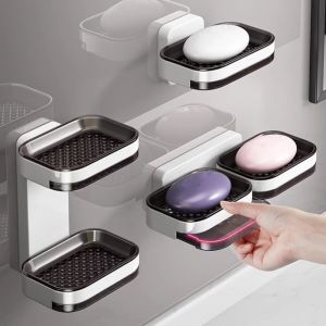 JEHUA 1/2 Layer Wall-mounted Soap Dish Self Adhesive Waterproof Soap Storage Rack Bathroom Accessories Punch-Free Bathroom Soap Tray Household