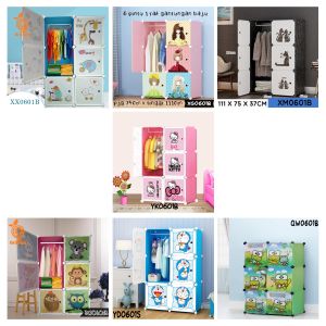 Lemari Pakaian 6Pintu Motif Lemari Plastik Lemari Baju Multifungsi Dengan Tempat Gantungan Baju