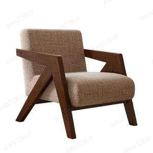 UMI Solid Wood Richard Accent Chair Vintage Single Sofa Armchair Designer Lounge Balcony Cafe Homestay Living Room Furniture