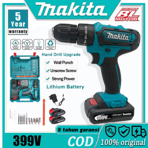 MAKlTA 299vf Mesin bor 2baterai cas 10mm bor listrik murah bor tangan baterai besi tembok Beton kayu Cordless Drill bor cas