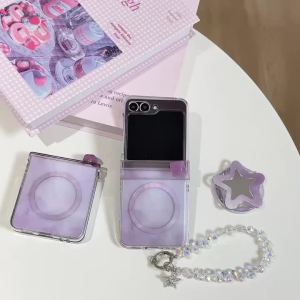 Korean Gradient Color Magnetic Phone Case For Samsung Galaxy Z Flip 7 6 5 Z Flip6 Flip7 Cover with Magsafe Stand Hinge Cases