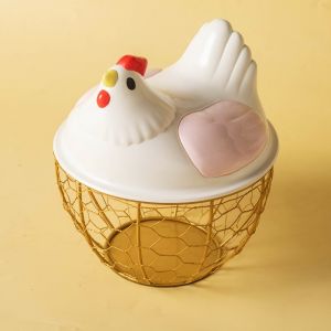 FUNG MALL có nắp Giỏ đựng trứng hình con gà Mộc mạc Phong cách nông thôn Hộp đựng trứng Dễ thương Lưu trữ Giỏ sắt rỗng Phụ Kiện Nhà Bếp