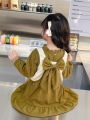 DRESS SERUTY LENGAN PANJANG MODEL LEHER REMPEL WITH CARDIGAN CORDUROY | DRESS ANAK PEREMPUAN USIA 1-4 TAHUN | DRESS CARDIGAN 2IN1 GAYA KOREAN STYLE | NKC. 