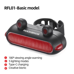 ROCKBROS Tail Light Waterproof 180°Visible Range Bicycle Taillight 5/6 Modes Smart Brake MTB Road Bike Rear Light