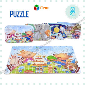 Puzzle Jigsaw kayu kotak besi isi 60pcs puzzle mainan edukasi anak