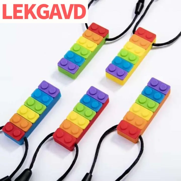 LEKGAVD Chewable Sensory Chew Necklace Safe Materials Food Grade Baby Silicone Teether Durable Chewy Pendant Brick Teething Toys Autism ADHD