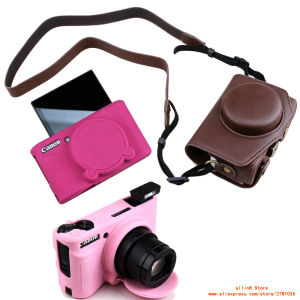 【NEW F】pu Camera bag Silicone soft shell for canon PowerShot SX740HS SX730 SX720 protective cover leather jacket, messenger bag