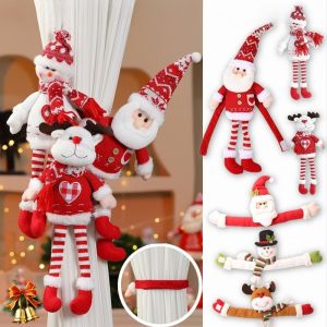 Christmas Curtain Ties with Santa Claus Snowman Reindeer Christmas Doll Atmosphere Decorative Loops