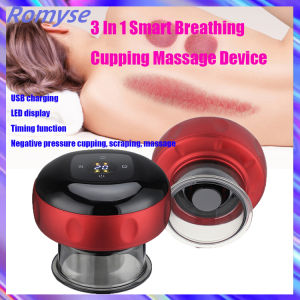 Romyse 3 In 1 Smart Breathing Electric Cupping Massager With 2 Modes USB Charging LCD Screen Scraping Heating Vacuum Negative Pressure Body Massage To Relieve Body Fatigue And Dampness Health Care Tool