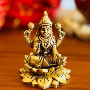 Mahalakshmi Statue - Brass IN 3 INCH Durable Brass Material Hindu Goddess of Wealth & Prosperity Decorative Item for Homes & Offices