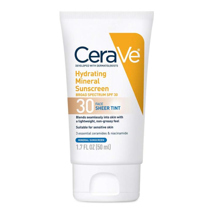 CeraVe Hydrating Mineral Sunscreen SPF 30 with 3 Essential Ceramides ...