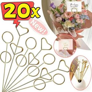 20pcs Gold Color Flower Bouquet Metal Card Holder Floral Card Holder Cake Gift Greeting Card Stand Weddings DIY Floral Arrangement Holders