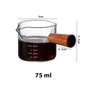 Gemilai coffee glass cup with scale Italian espresso extraction measuring cup solid wood handle milk foam glass cup