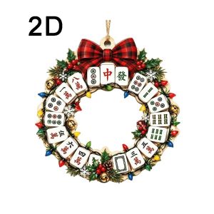 OOC 2D Flat Christmas Hanging Decoration Mahjong Theme Wooden Christmas Tree Ornaments Festival Atmosphere Funny Xmas Pendant Christmas