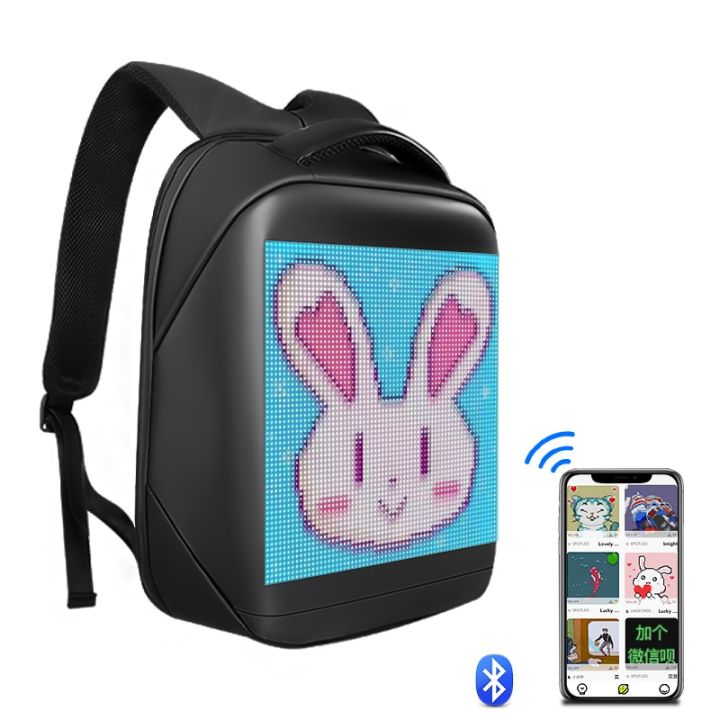 Bluetooth APP Control Full Color LED Backpack APP Control Advertising LED  Backpack with Programmable Digital LED Panel Waterproof LED Bag School Bag 