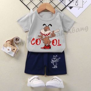 SET PAKAIAN BAYI LAKI LAKI LENGAN PENDEK BAHAN KATUN