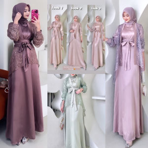 ZUMARA STORE-TERBARU - READY JUMBO / BATCH 1 FUJI VELOXA DRESS INNER + OUTER BRUKAT TILLE JULLITE PREMIUM FREE BELT / ONESET DRESS KONDANGAN PLUS OUTER LUXURY / DRESS KONDANGAN 2IN1 Termurah Fuji Dress satu Set Inner Outer Kimono Gamis Muslim Brokat