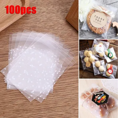 100pcs Self-Adhesive Party Biscuit Dots Frosted Baking Packaging Bag Candy Pockets Cookie Bags Wrapping Supplies