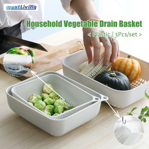 JustLiving 3 Cái Rổ Ráo Nước Rau Củ Gia Dụng Rổ Đựng Trái Cây Nhà Bếp Hình Chữ Nhật Bằng Nhựa Có Lỗ Lọc Nước (3 Kích Cỡ)