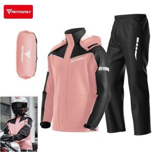 MOTOWOLF Motorcycle Rainsuit Waterproof Split Raincoat Jacket Pants Lightweight Foldable Reflective
