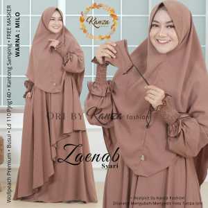 Gamis Syari Set Khimar Zaenab Pakaian Muslimah Dewasa Elegan Mewah By Kanza Fashion